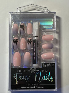 Faux Nails Pretty Women W Glue 24 Nails Pink Lavender Ombré Palm Tree Glue