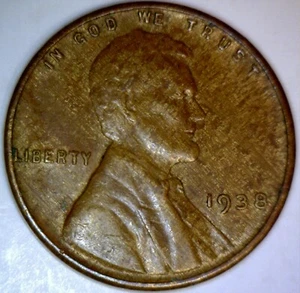 1938 ERROR WOODY Lincoln Wheat Cent VF Coin Improper Alloy Mix #8 FREE SHIP - Picture 1 of 4