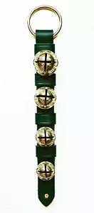 CINTURINO CAMPANA IN PELLE VERDE CON QUATTRO CAMPANE IN OTTONE MASSICCIO - Foto 1 di 1