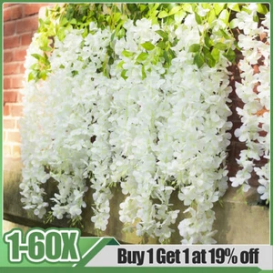 60X Artificial Fake Hanging Wisteria Silk Flowers Vine Plant Home Wedding Decor - Picture 1 of 23