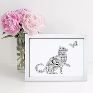 Personalised Cat Framed Print Pet Lover Gift Present Birthday Word Art Gifts - Picture 1 of 8