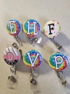 Lot of 6 Initial Badge Reel -Personalized Retractable Badge Holders, E,H,F,D,V,P - Picture 1 of 2