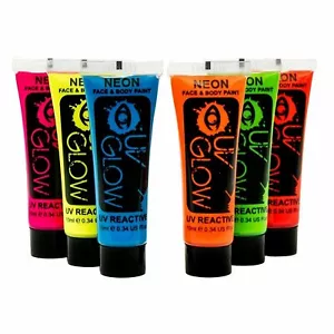 Pintura facial y corporal de neón brillante UV - paquete de 6 talco en polvo multicolor, cera de abejas, Ve - Imagen 1 de 6