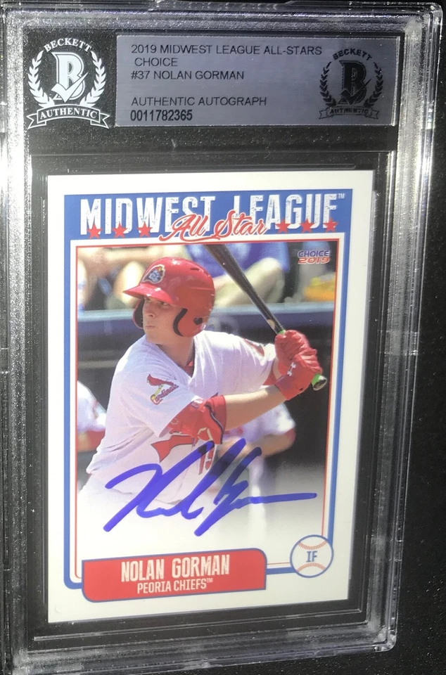 Nolan Gorman Cardinals SIGNED 2019 Midwest League ALL STAR BECKETT CERTIFIED - Image 1 of 1