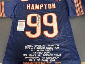 Camiseta deportiva firmada autografiada por Dan Hampton Bears azul bordada certificado de autenticidad JSA - Imagen 1 de 3