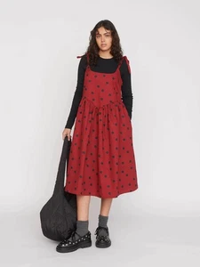 New Lazy Oaf  Deep Red Polka Dot Tie Shoulder Dress Size UK 10 - Picture 1 of 7