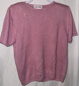 Suéter Top Alfred Dunner M Rosa Tejido Floral Bordado Manga Corta - Imagen 1 de 4