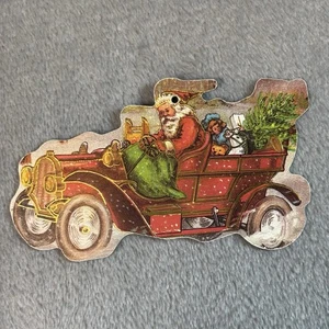 Babbo Natale vintage diecut guida vecchia auto d'epoca Natale - Foto 1 di 6