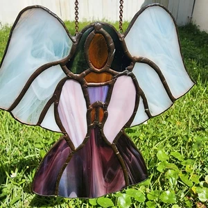 Vintage Kunstglas betender Engel hängendes Fenster Sonnenfänger Wandbild - Bild 1 von 8