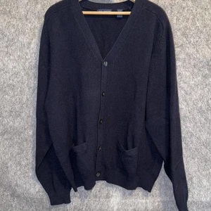 Vintage John Ashford Herren 100% Wolle Preppy Navy Blau Academia Strickjacke Größe XL - Bild 1 von 7