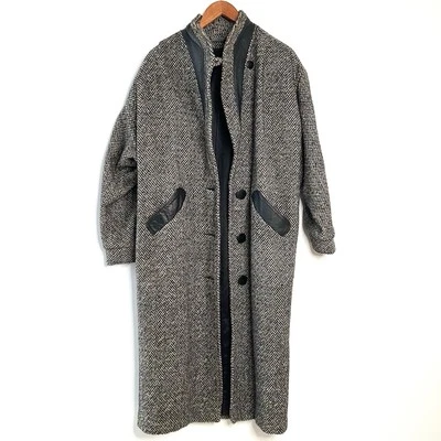 Vintage 80s Donny Brook Long Stand Up Collar Tweed Trench Coat Women SZ 7 Comfy - Image 1 of 4