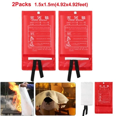 2 PACK FIRE BLANKET Fiberglass Emergency Home Office Retardant Prepared 59''x59" - Image 1 of 4