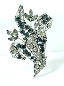 Vintage WEISS signierte Brosche 3" schwarzer Diamant, Jet, klar Strass Blumen Spray - Bild 1 von 8