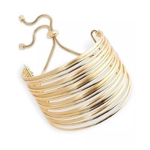 Gold Tone Bracelet Cuff Slider Multi Row Style Chic Stunning Women's Fashion NWT - Picture 1 of 15