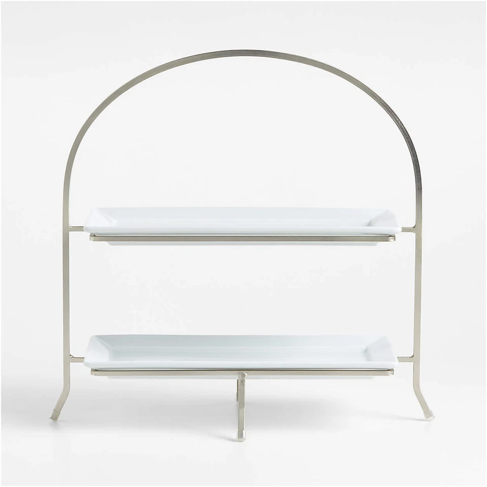 Servidor Cambridge de 2 niveles con platos elegante soporte de postre de mármol y hierro para el hogar Foto 1 de 4