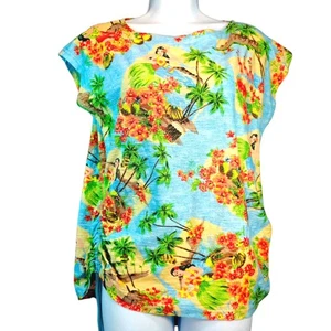 Hawaiian Floral Blouse Oversize Small Multicolor Tropical Colorful Cap S/S-Chaps - Picture 1 of 13