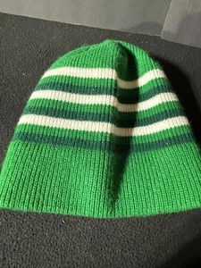 Vintage Green & WhiteStripes Retro Ski Warm Stocking Hat Beanie Cap Winter - Picture 1 of 3