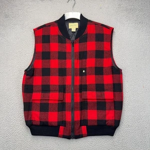 Vintage St Johns Bay Vest Jacket Mens Large Red Black Buffalo Check Wool Outdoor - Picture 1 of 8