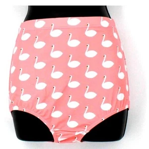 Swimsuit Pink & White Swan Print Bombshell Bikini Bottom Only Size X-Small - Picture 1 of 6