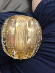 Murano Bullicante Gold Aventurine Ribbed Glass Paperweight Orb Mid-Century - Picture 1 of 11