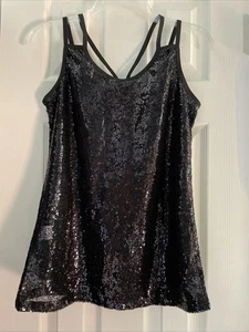 Canotta donna Zeagoo foderata elasticizzata taglia small paillettes nera nuova con etichetta - Foto 1 di 6