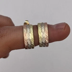 Vintage 14k Tri Color Yellow White Rose Gold Stud Hoop Earrings .75" - Picture 1 of 4