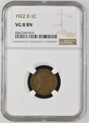 1922 Denver Mint Lincoln Wheat Cent Penny NGC VG 8 Brown - Image 1 of 2