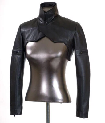 Womens 100% Genuine Lambskin Leather Cropped Moto Slim Fit Bolero Biker Jackets - Image 1 of 4