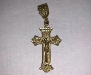 VINTAGE GERMAN CROSS PENDANT BRONZE GOLD PLATED 14K JESUS CHRIST CHRISTIAN ORTOD - Picture 1 of 5