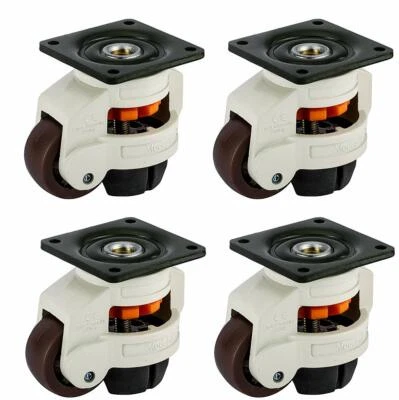 TOOLLY 4 Pack Retractable Leveling Machine Casters w/ Nylon Wheel & Rubber Foot 2200lbs
