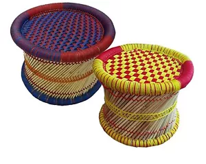 Art Craft Cane Bar Bamboo Stool-Muddha Environment Safe Material Multicolor 2Pcs - Picture 1 of 5