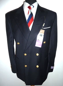 Marks & Spencer Navy Blue Squadron Blazer Wool Suit Jacket 44 S Double Breasted - Picture 1 of 9