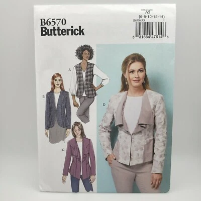 Butterick 6570 Princess Seam Lined Vest and Jacket Misses Size 6-14 Uncut - Image 1 of 4