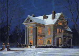 Heiligabend Schlitten Schnee georgianisches viktorianisches Herrenhaus Weihnachtsgeschenke SIGNIERT Souders - Bild 1 von 1