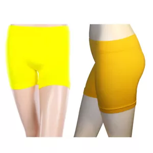 Bright Yellow Seamless Basic Athletic Layering Shorts Leggings Spandex ONE SIZE - Picture 1 of 1