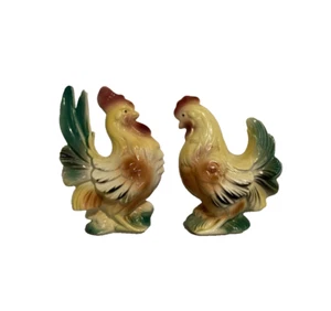 Antique Hand Painted Ceramic Rooster and Hen Chicken 7" Figurines Vintage - Picture 1 of 4