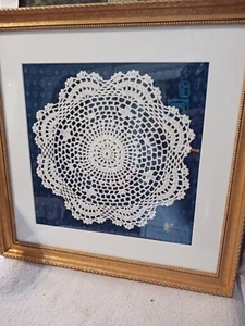 Vintage Hand-Crochet Doily Wall Decor Framed Farm House 17 3/4" Square - Picture 1 of 6