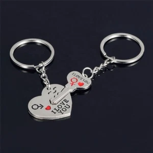 I Love You Key and Heart Two Peice Keychain - Silver and Red, 2 Keychains! - Picture 1 of 7