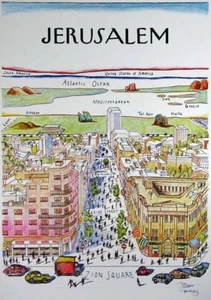 Jerusalem by J. Staber after Saul Steinberg Israel New Yorker Style Print Poster - Picture 1 of 2