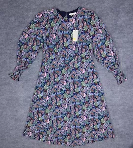 Boden Dress Womens 8 R Blue Pink Red Floral Colorful Midi Long Balloon Sleeve - Picture 1 of 18