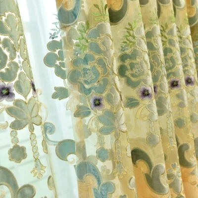 1PC Chenille Blackout Curtain for Living Room Embroidery Drape Sheer Tulle Panel - Image 1 of 4