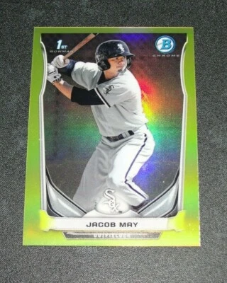 2014 Bowman Chrome JACOB MAY #213 Mini Yellow Refractor RC/25 Chicago WHITE SOX - Image 1 of 2