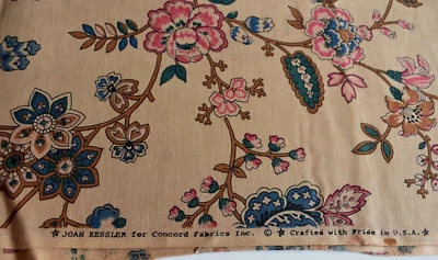 FLORAL PRINT ON TAN CONCORD FABRICS    100% COTTON FABRIC 2 YARDS - Image 1 of 3