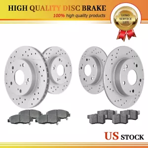 Front & Rear Drilled Disc Rotors Ceramic Brake Pads for 2006 - 2011 Honda Civic - Picture 1 of 10