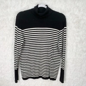 Worthington Rollkragen Pullover Gr. L schwarz gestreift Baumwollmischung minimal b&w - Bild 1 von 6