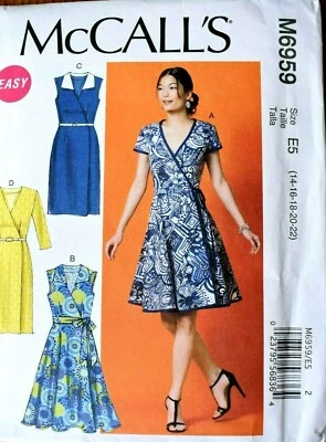 MCCALLS PATTERN 6959 WRAP  DRESSES  MISSES SIZES 14 16 18 20 22  UNCUT - Image 1 of 2