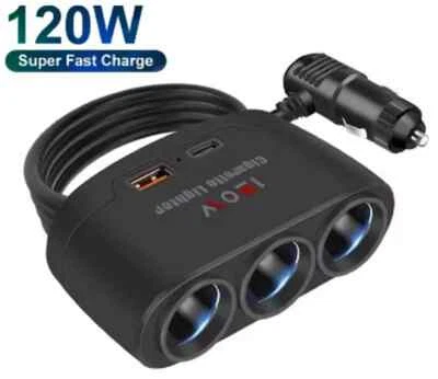 3 Way 12V 24V Multi Socket Car Cigarette Lighter Splitter USB Charger Adapter UK - Image 1 of 4