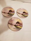 Vintage Hand Painted Nippon Plates, Set of 3, Cottage on the Lake, 6" Across