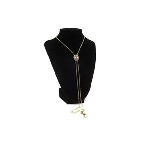 Victorian Art Deco Opal Pink Stone Etched Gold Filled Necklace Lariat Longuard - Picture 1 of 10