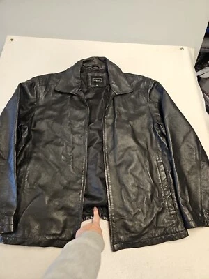 Chaqueta de cuero negra HAGGAR para hombre talla cremallera completa Foto 1 de 4